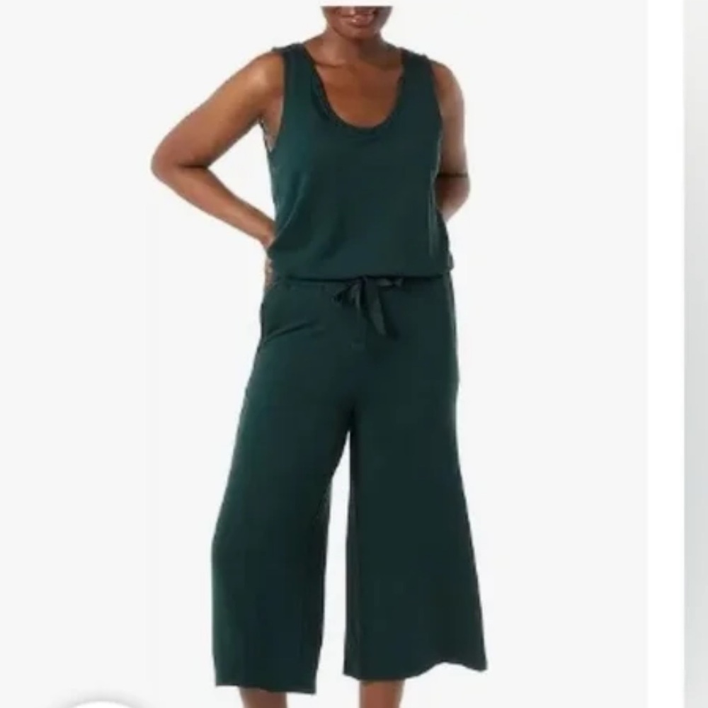 Daily Ritual Dark Green Terry Tank Top Cropped Wide Leg Jumpsuit Size Medium